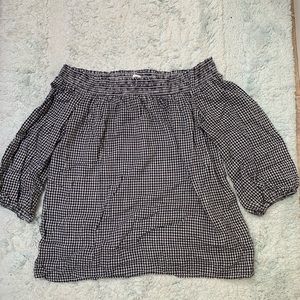 Checker print off the shoulder shirt